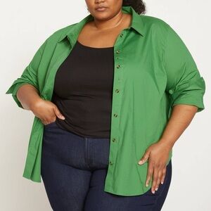 Universal Standard Elbe Stretch Poplin Shirt Classic Fit in Kelly Green - 22/24